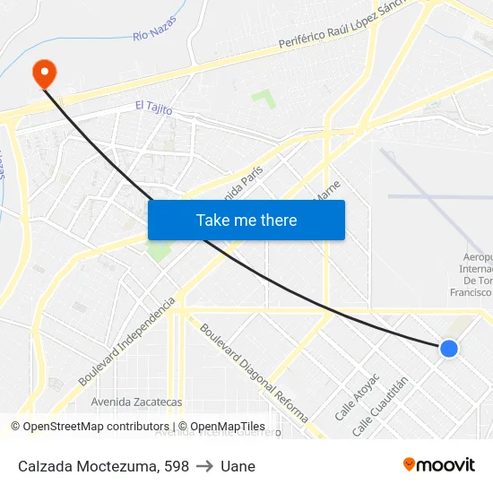 Calzada Moctezuma, 598 to Uane map