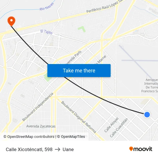 Calle Xicoténcatl, 598 to Uane map