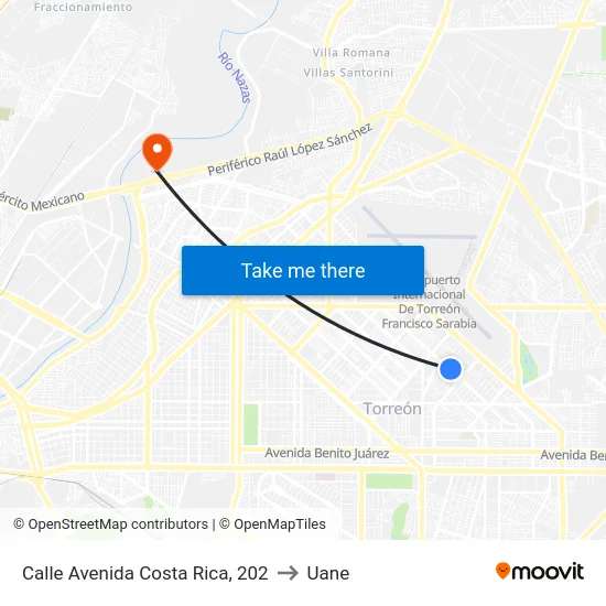 Calle Avenida Costa Rica, 202 to Uane map