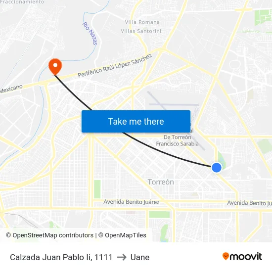 Calzada Juan Pablo Ii, 1111 to Uane map