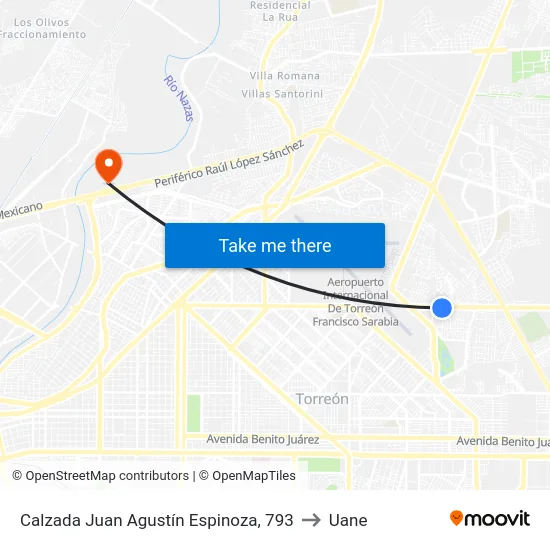 Calzada Juan Agustín Espinoza, 793 to Uane map