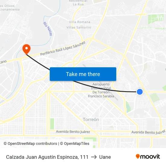 Calzada Juan Agustín Espinoza, 111 to Uane map