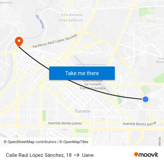 Calle Raúl López Sánchez, 18 to Uane map