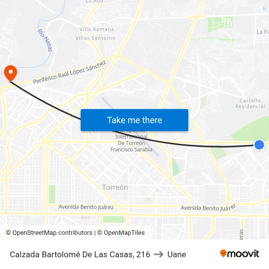 Calzada Bartolomé De Las Casas, 216 to Uane map