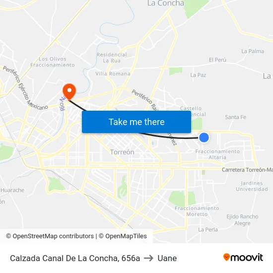 Calzada Canal De La Concha, 656a to Uane map