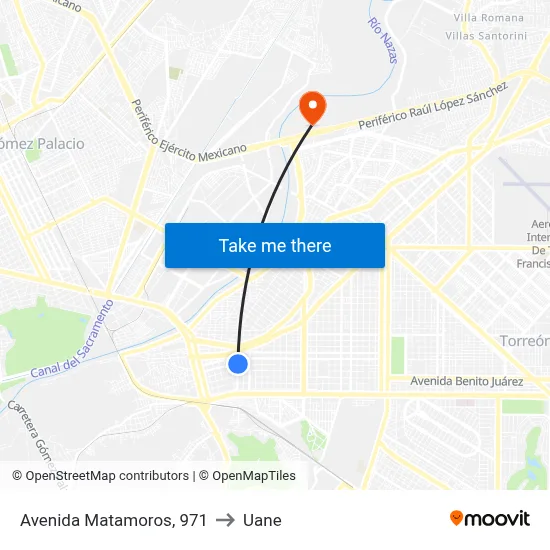 Avenida Matamoros, 971 to Uane map