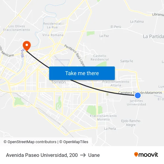 Avenida Paseo Universidad, 200 to Uane map