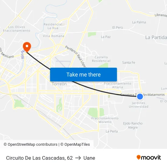 Circuito De Las Cascadas, 62 to Uane map