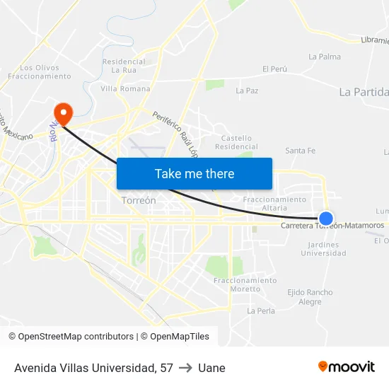Avenida Villas Universidad, 57 to Uane map