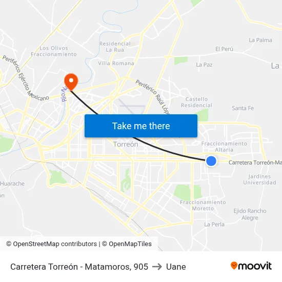 Carretera Torreón - Matamoros, 905 to Uane map