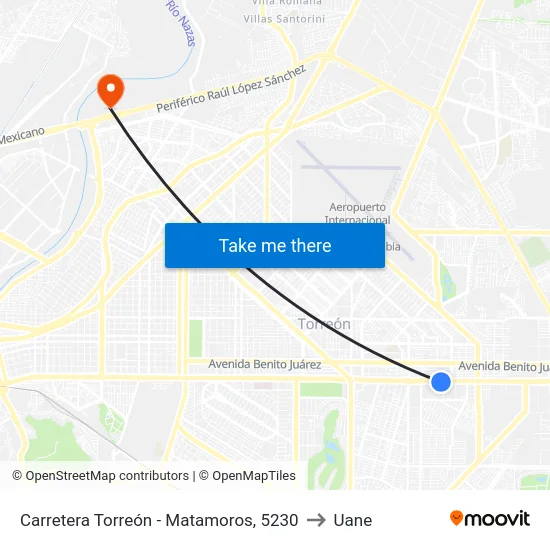 Carretera Torreón - Matamoros, 5230 to Uane map