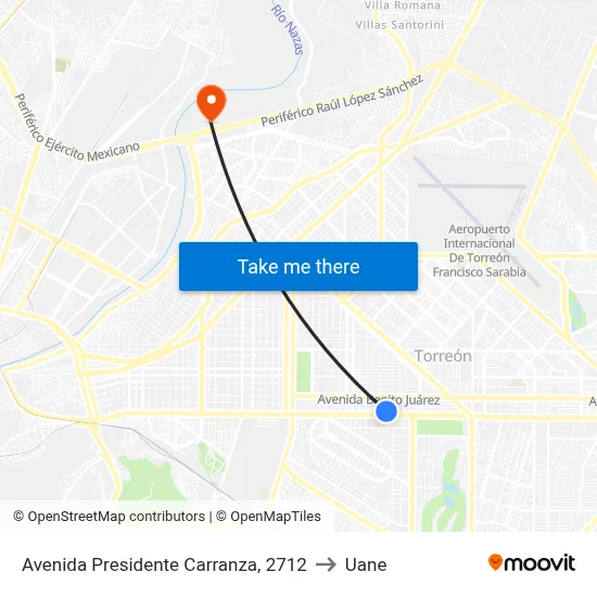 Avenida Presidente Carranza, 2712 to Uane map