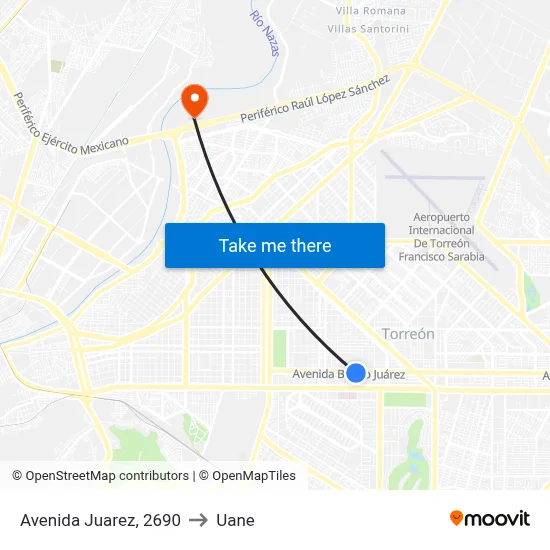 Avenida Juarez, 2690 to Uane map