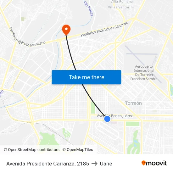 Avenida Presidente Carranza, 2185 to Uane map