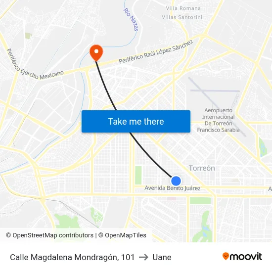 Calle Magdalena Mondragón, 101 to Uane map
