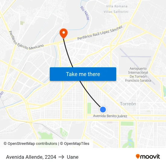 Avenida Allende, 2204 to Uane map