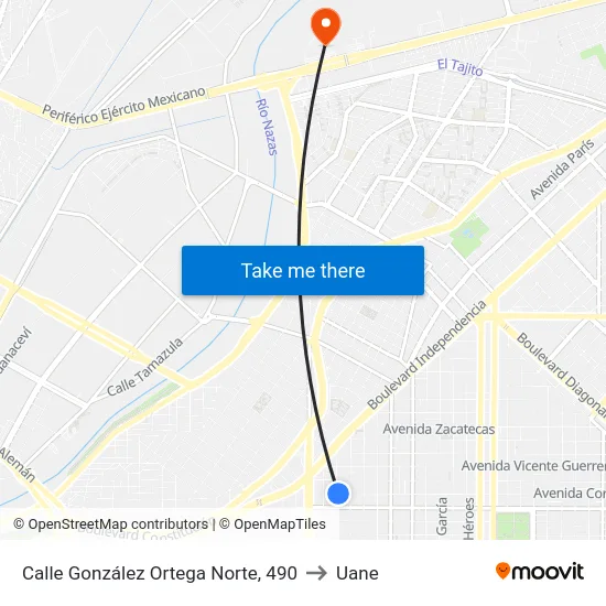 Calle González Ortega Norte, 490 to Uane map