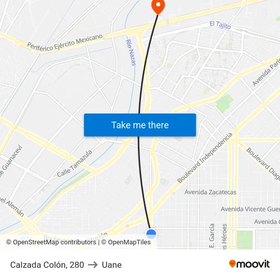 Calzada Colón, 280 to Uane map