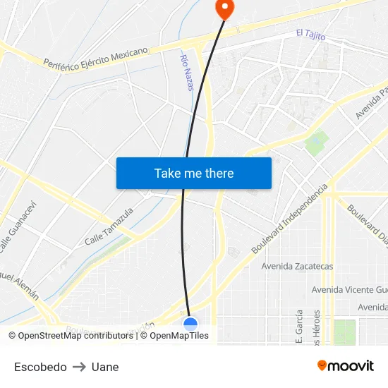 Escobedo to Uane map