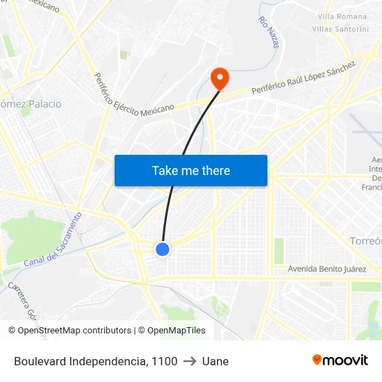 Boulevard Independencia, 1100 to Uane map