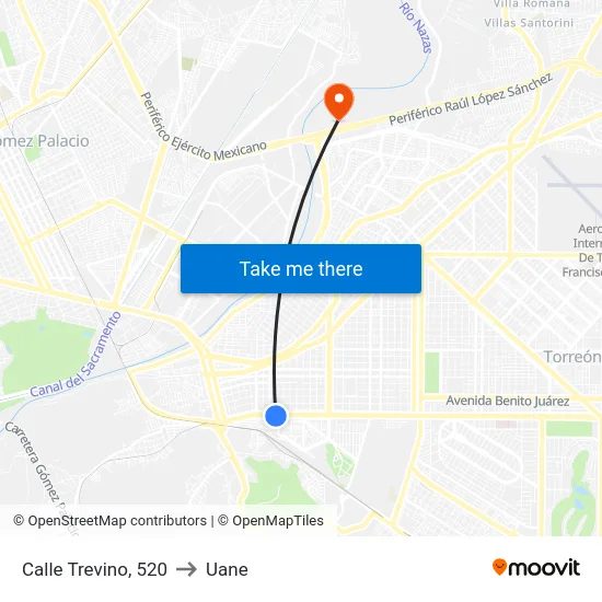 Calle Trevino, 520 to Uane map
