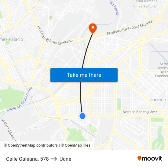 Calle Galeana, 578 to Uane map