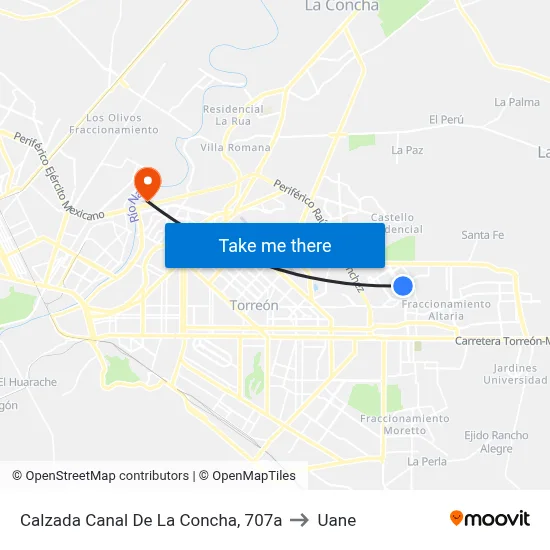 Calzada Canal De La Concha, 707a to Uane map