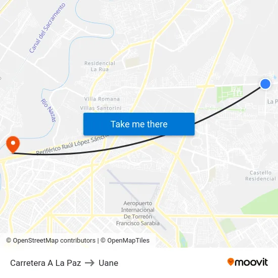 Carretera A La Paz to Uane map