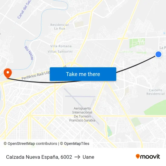 Calzada Nueva España, 6002 to Uane map