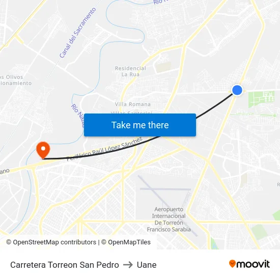 Carretera Torreon San Pedro to Uane map