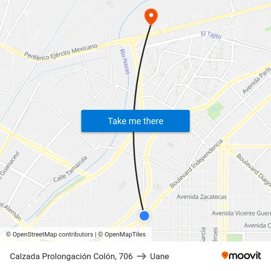 Calzada Prolongación Colón, 706 to Uane map