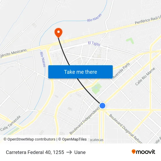 Carretera Federal 40, 1255 to Uane map