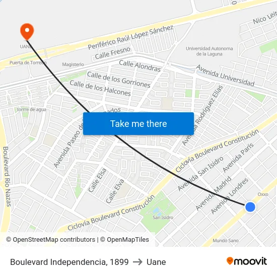 Boulevard Independencia, 1899 to Uane map