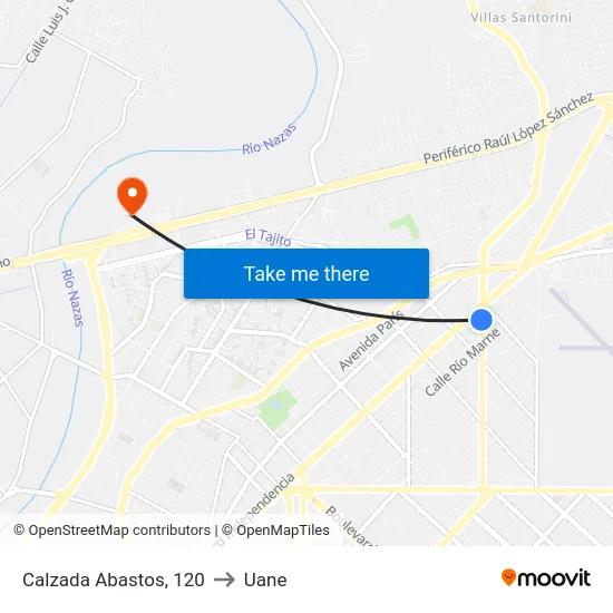 Calzada Abastos, 120 to Uane map