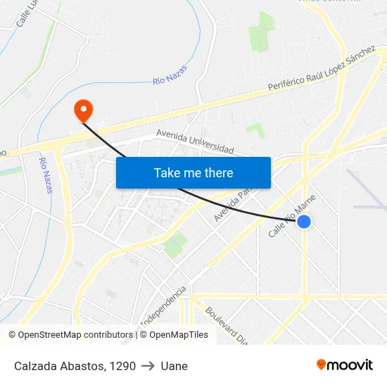 Calzada Abastos, 1290 to Uane map
