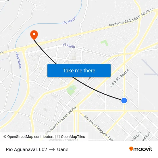 Río Aguanaval, 602 to Uane map