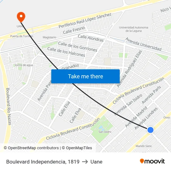 Boulevard Independencia, 1819 to Uane map