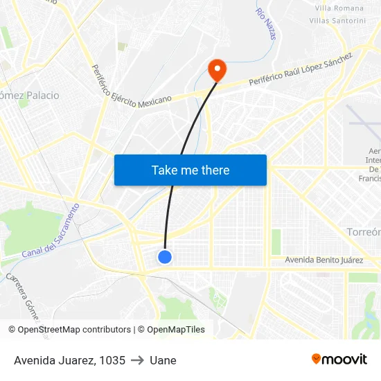 Avenida Juarez, 1035 to Uane map