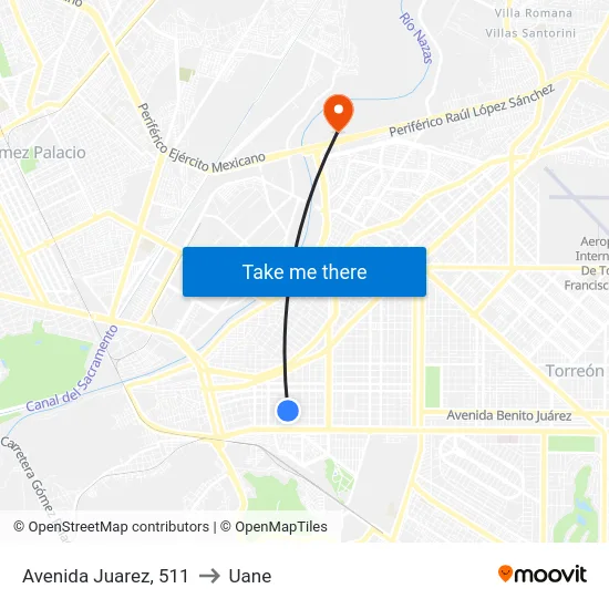 Avenida Juarez, 511 to Uane map
