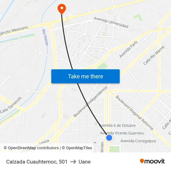 Calzada Cuauhtemoc, 501 to Uane map