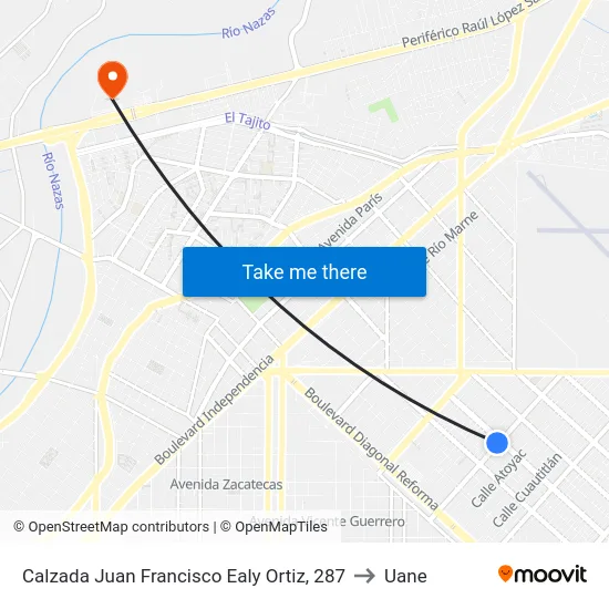 Calzada Juan Francisco Ealy Ortiz, 287 to Uane map