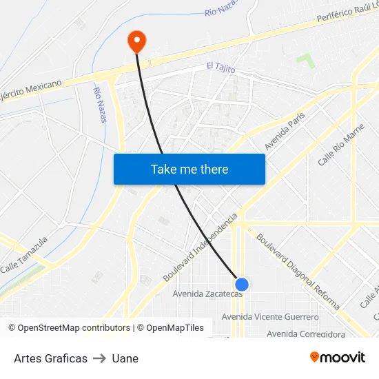 Artes Graficas to Uane map