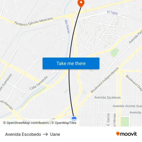 Avenida Escobedo to Uane map
