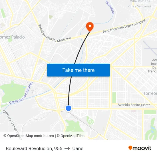 Boulevard Revolución, 955 to Uane map