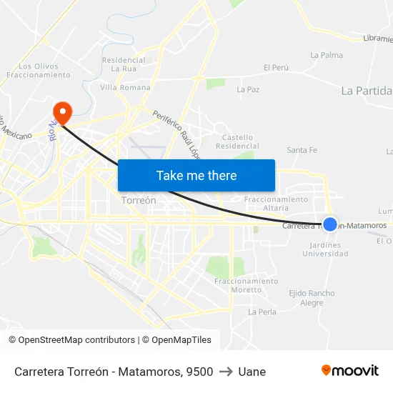 Carretera Torreón - Matamoros, 9500 to Uane map