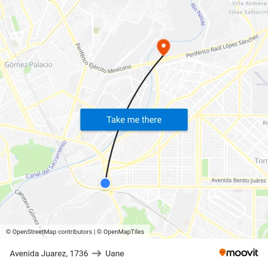 Avenida Juarez, 1736 to Uane map