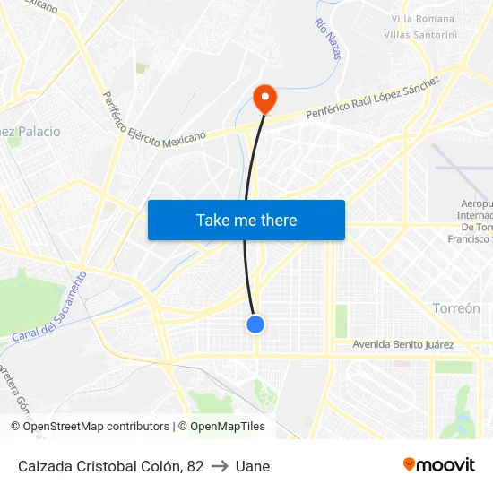 Calzada Cristobal Colón, 82 to Uane map