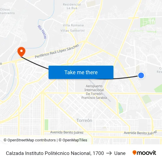 Calzada Instituto Politécnico Nacional, 1700 to Uane map