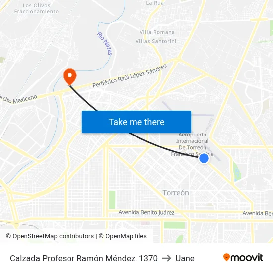 Calzada Profesor Ramón Méndez, 1370 to Uane map