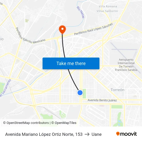 Avenida Mariano López Ortiz Norte, 153 to Uane map